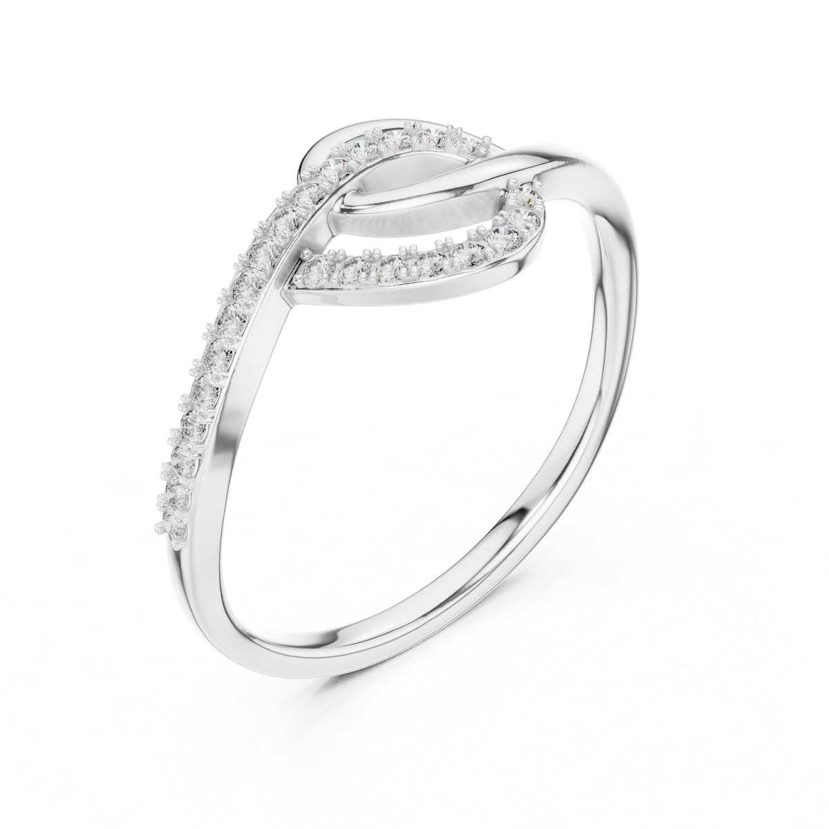 Interlocking Swirl Pavé Minimalist Ring White Gold