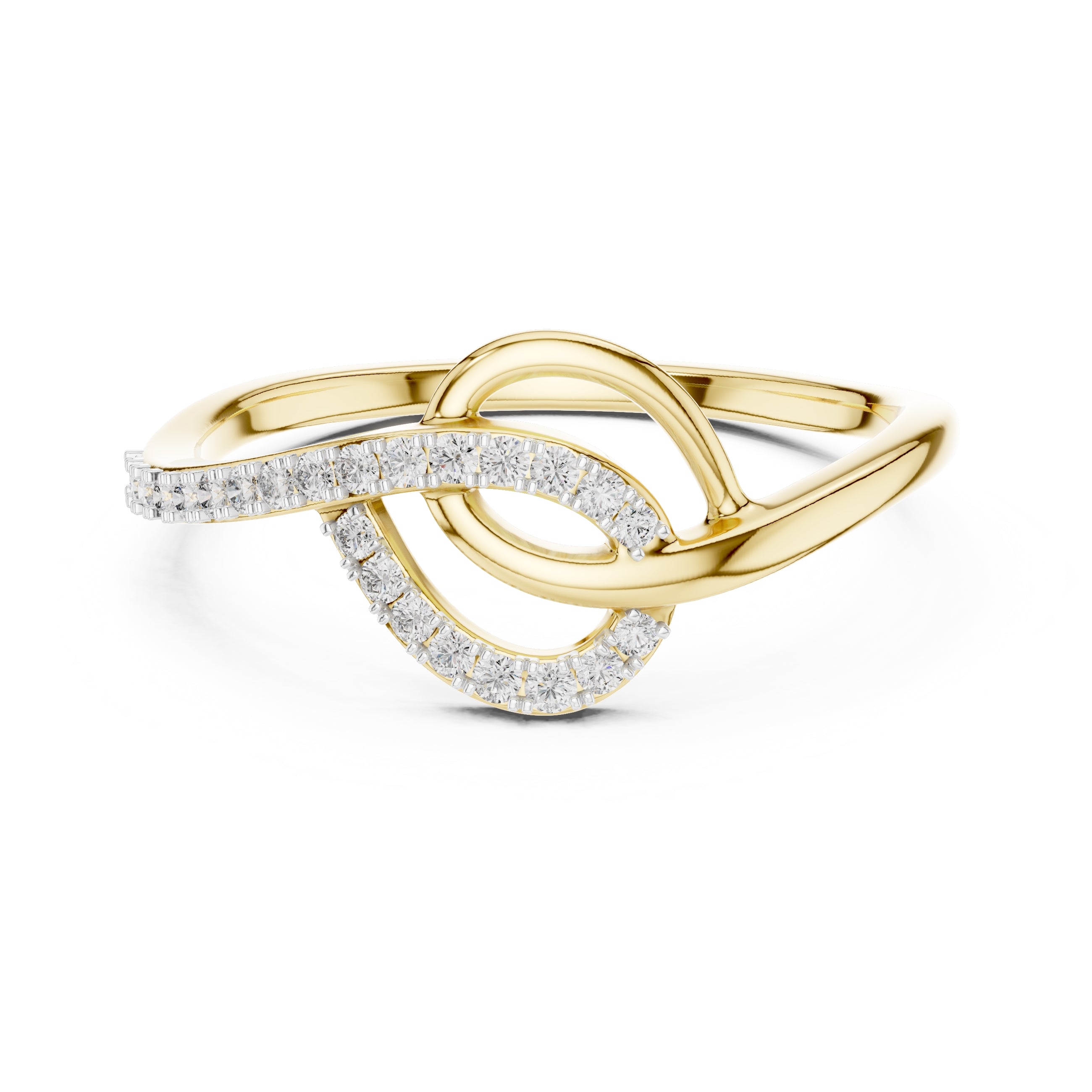 Interlocking Swirl Pavé Minimalist Ring Yellow Gold