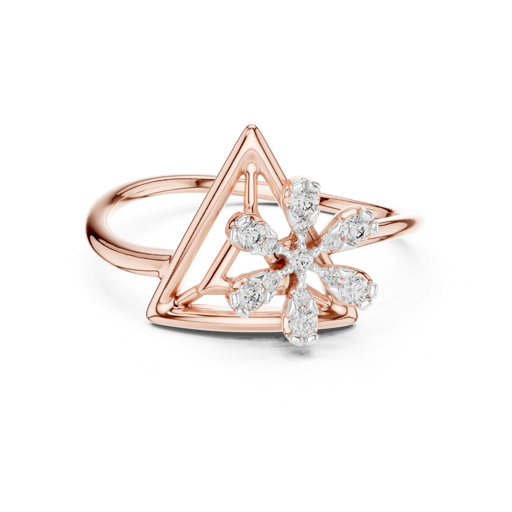Triangular Floral Statement Ring Rose Gold