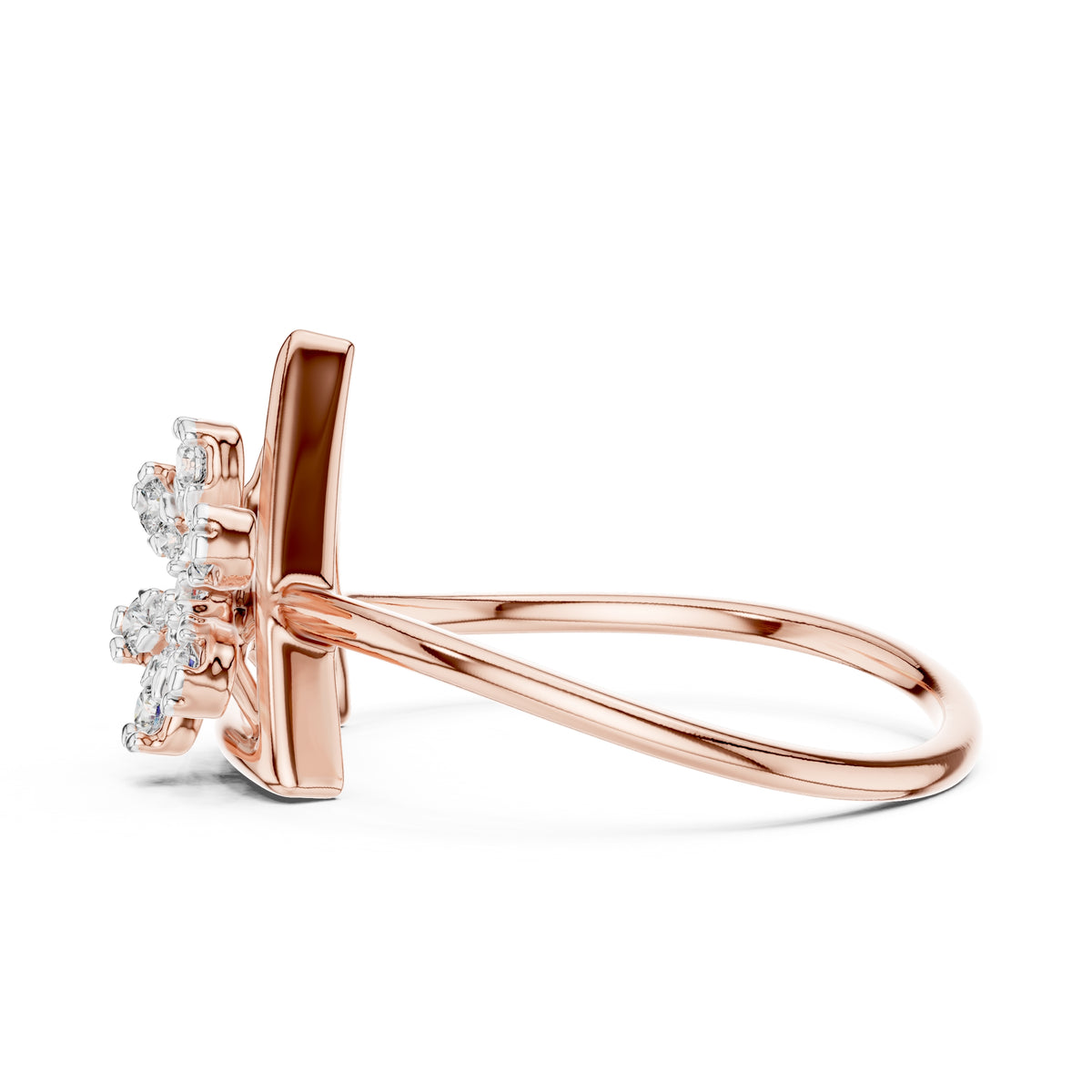 Triangular Floral Statement Ring Rose Gold