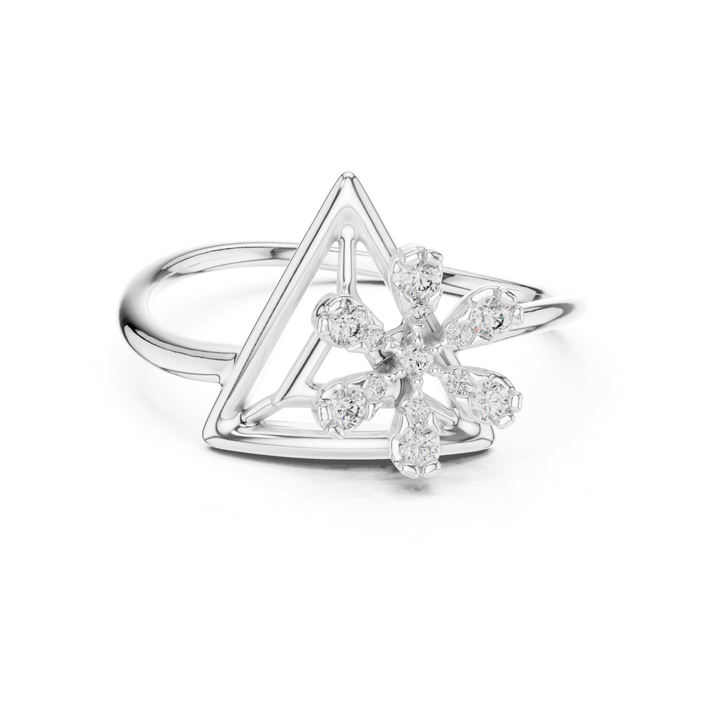 Triangular Floral Statement Ring White Gold