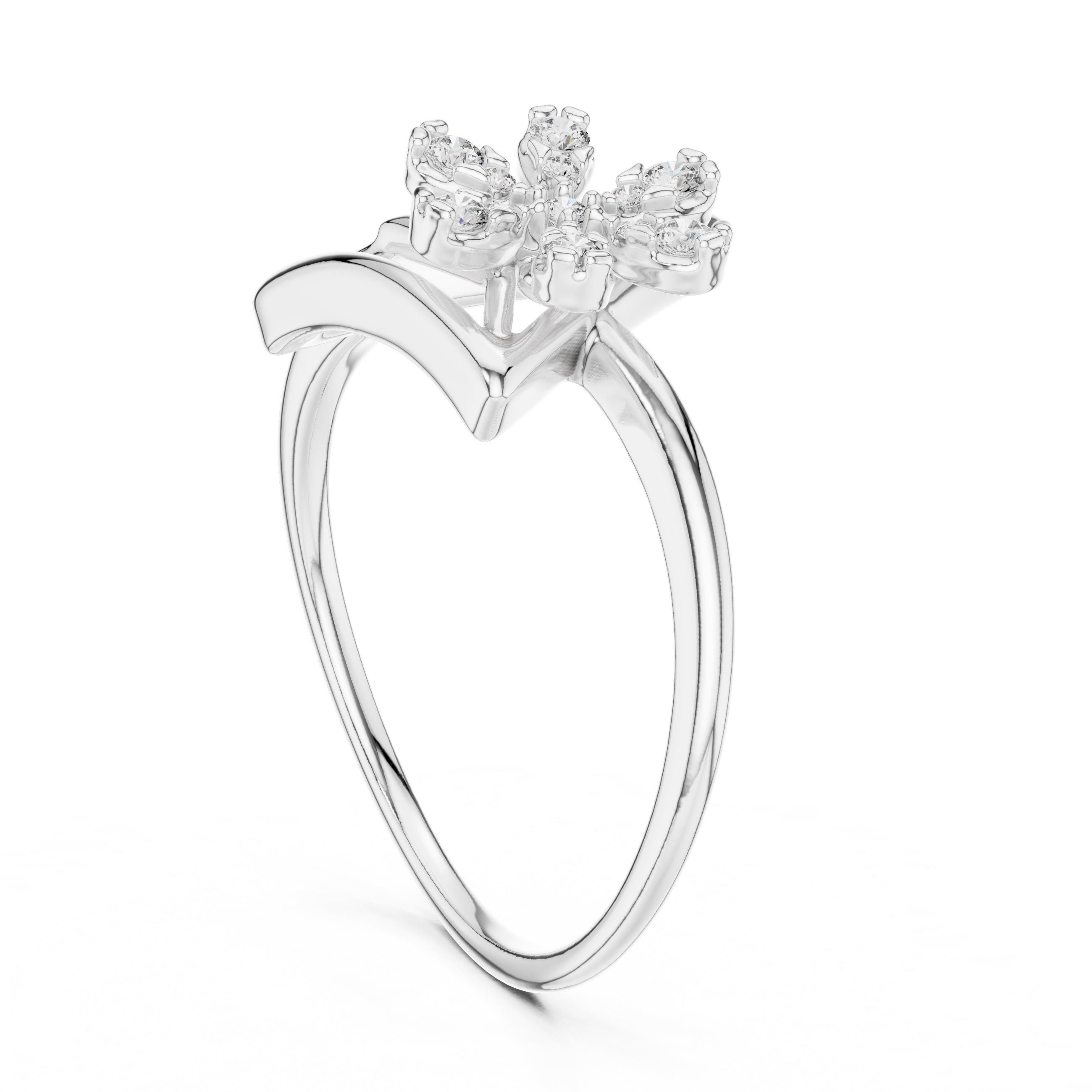 Triangular Floral Statement Ring White Gold