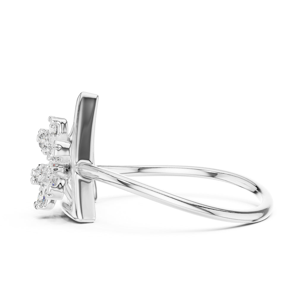 Triangular Floral Statement Ring White Gold