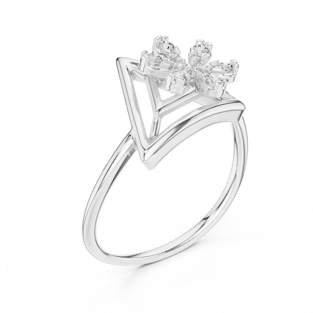 Triangular Floral Statement Ring White Gold
