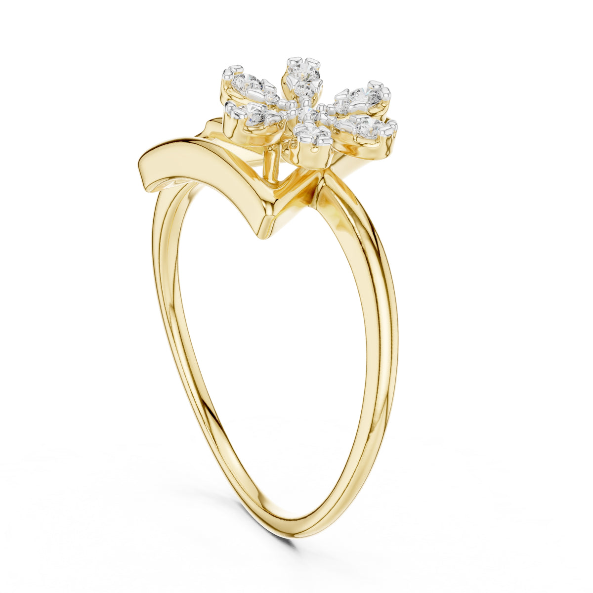 Triangular Floral Statement Ring Yellow Gold