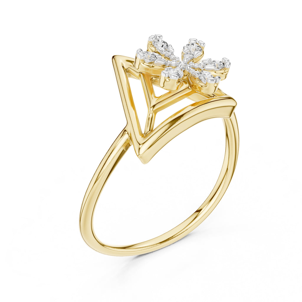 Triangular Floral Statement Ring Yellow Gold