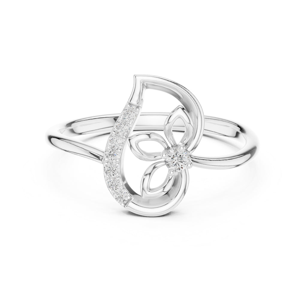 Open Blossom Teardrop Ring White Gold