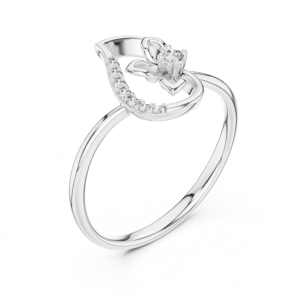 Open Blossom Teardrop Ring White Gold