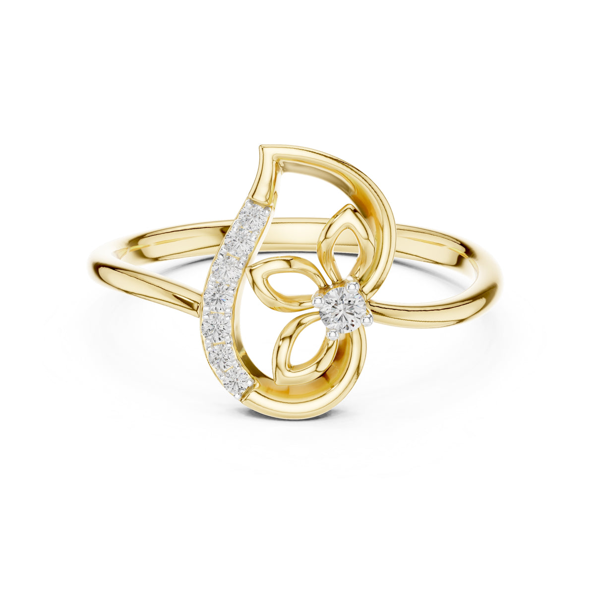 Open Blossom Teardrop Ring Yellow Gold