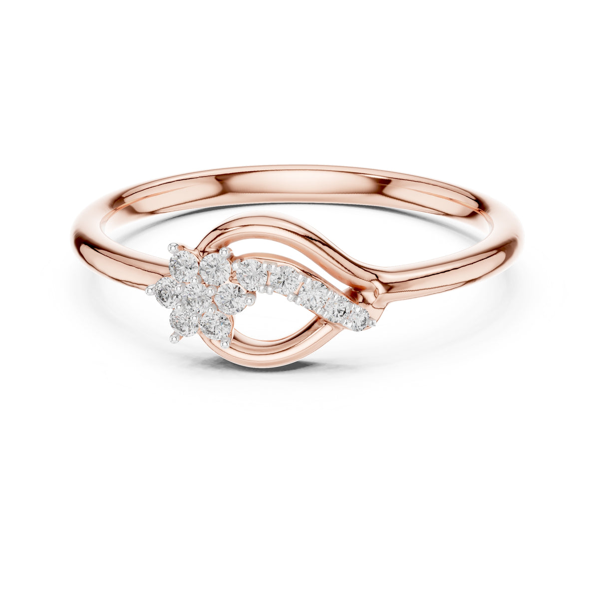 Floral Sweep Cluster Minimalist Ring Rose Gold
