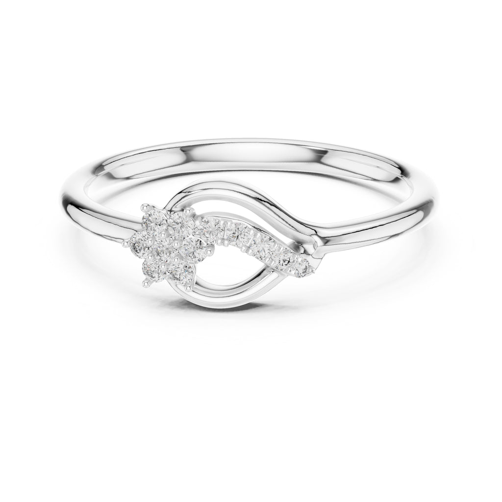Floral Sweep Cluster Minimalist Ring White Gold