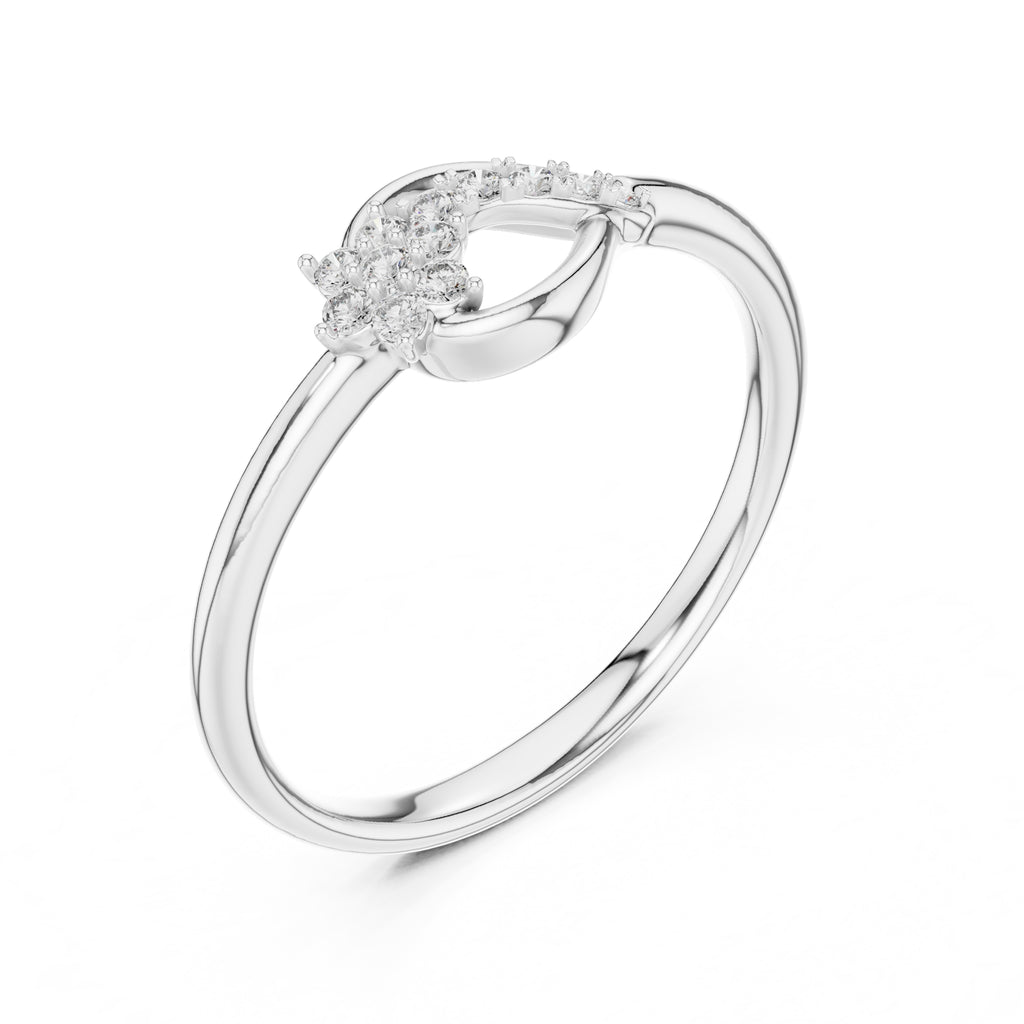 Floral Sweep Cluster Minimalist Ring White Gold