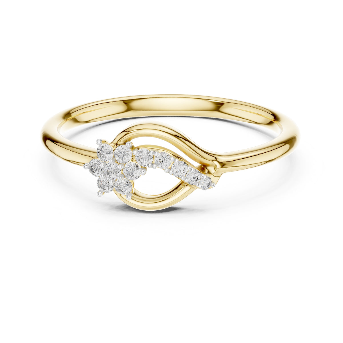 Floral Sweep Cluster Minimalist Ring Yellow Gold