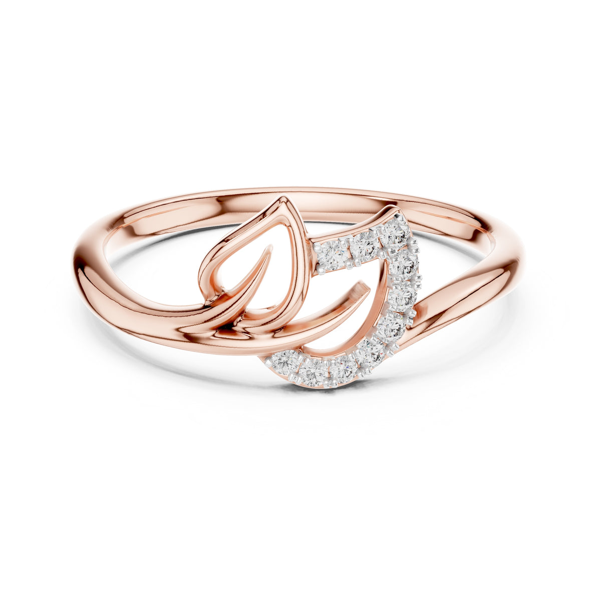 Curved Leaf Pavé Minimalist Ring Rose Gold