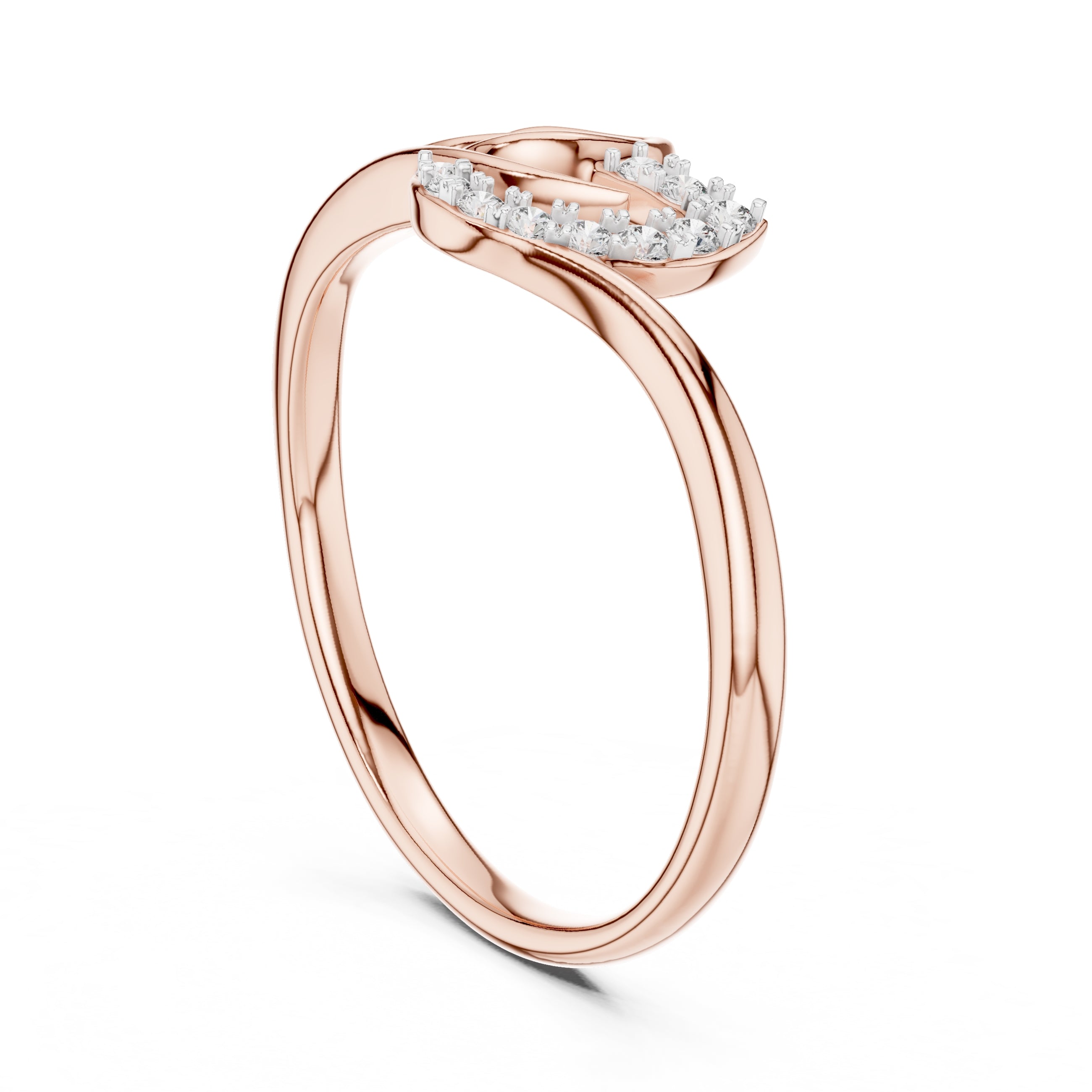 Curved Leaf Pavé Minimalist Ring Rose Gold