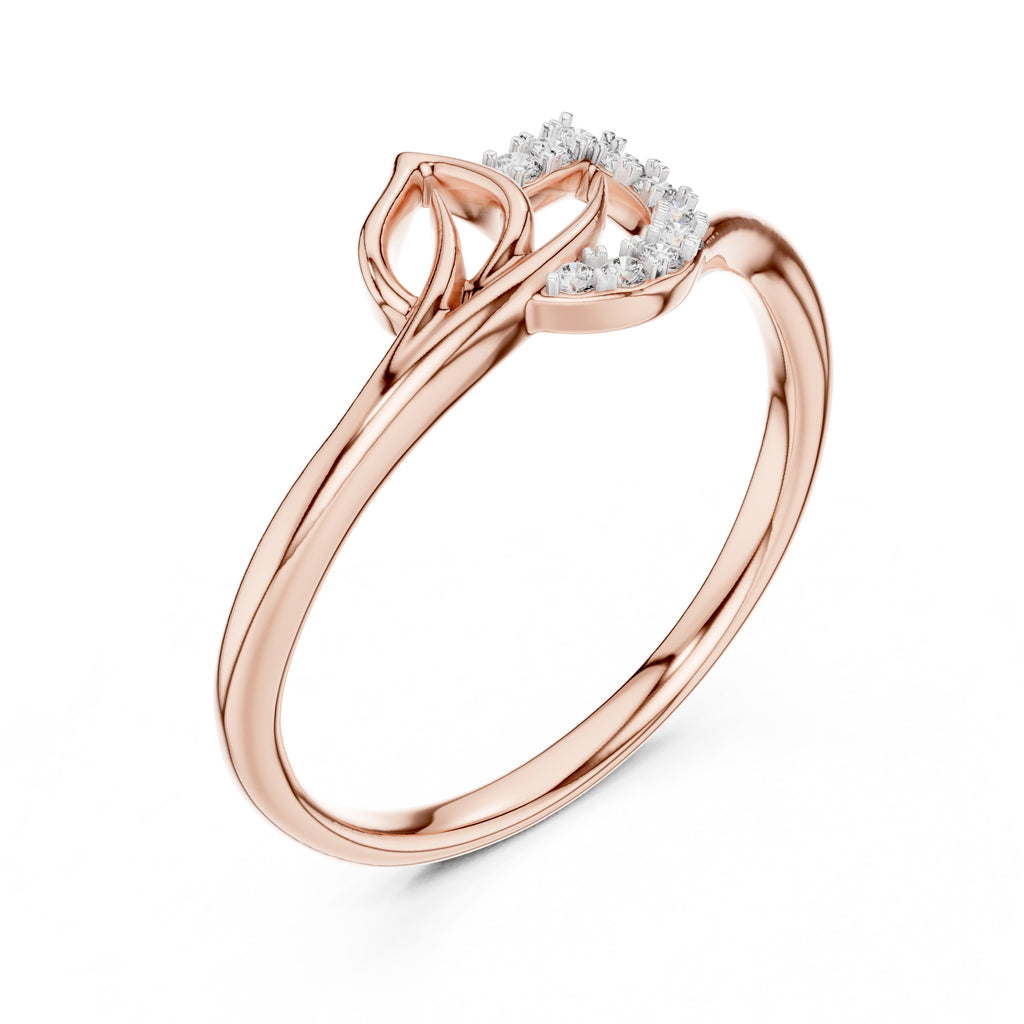 Curved Leaf Pavé Minimalist Ring Rose Gold