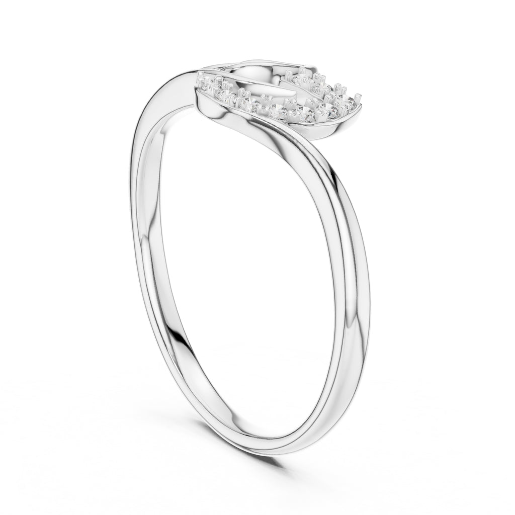 Curved Leaf Pavé Minimalist Ring White Gold
