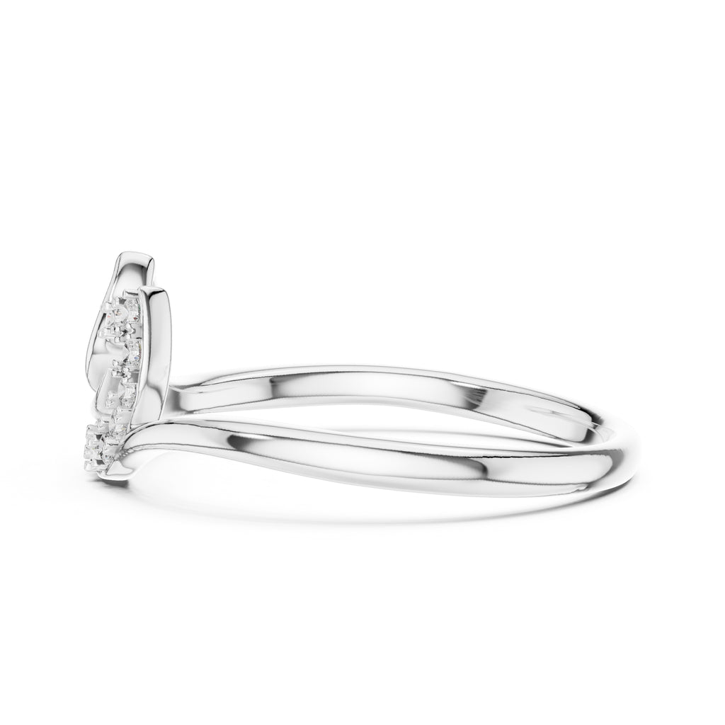Curved Leaf Pavé Minimalist Ring White Gold