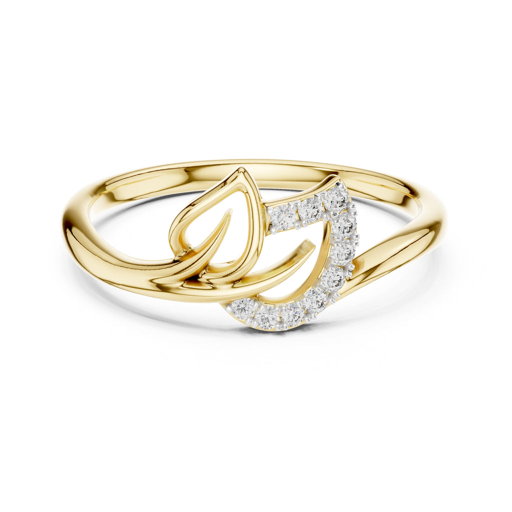 Curved Leaf Pavé Minimalist Ring Yellow Gold