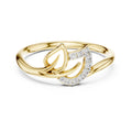 Curved Leaf Pavé Minimalist Ring Yellow Gold