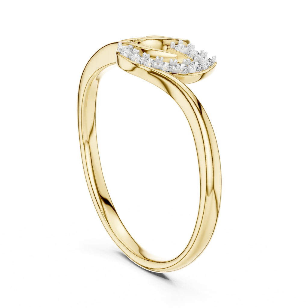 Curved Leaf Pavé Minimalist Ring Yellow Gold