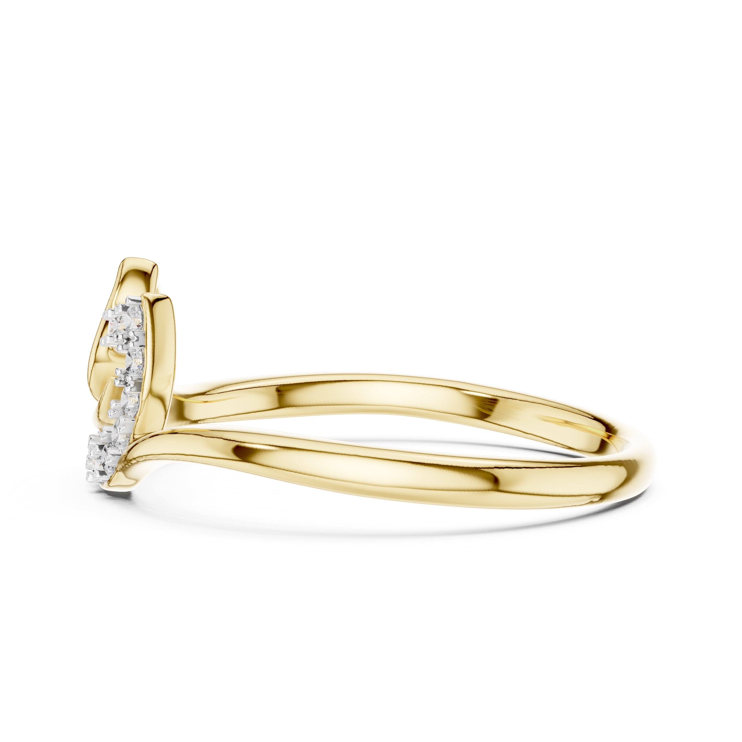 Curved Leaf Pavé Minimalist Ring Yellow Gold