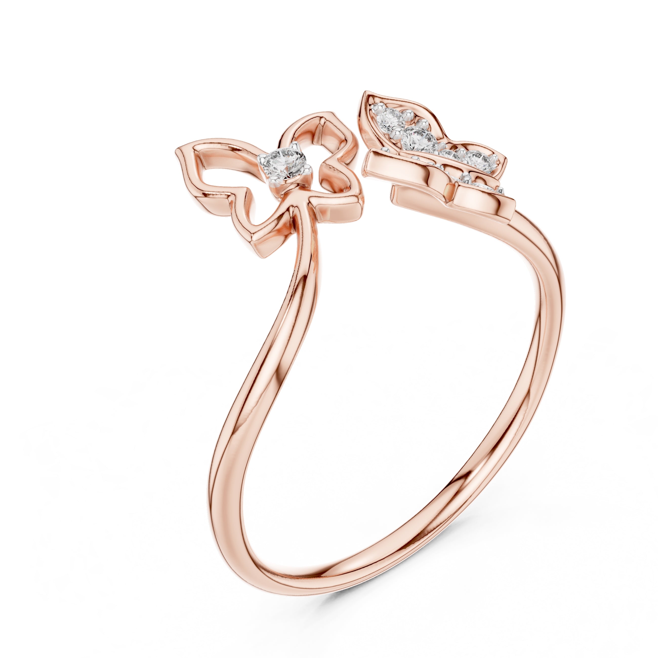 Dual Butterfly Open Ring Rose Gold