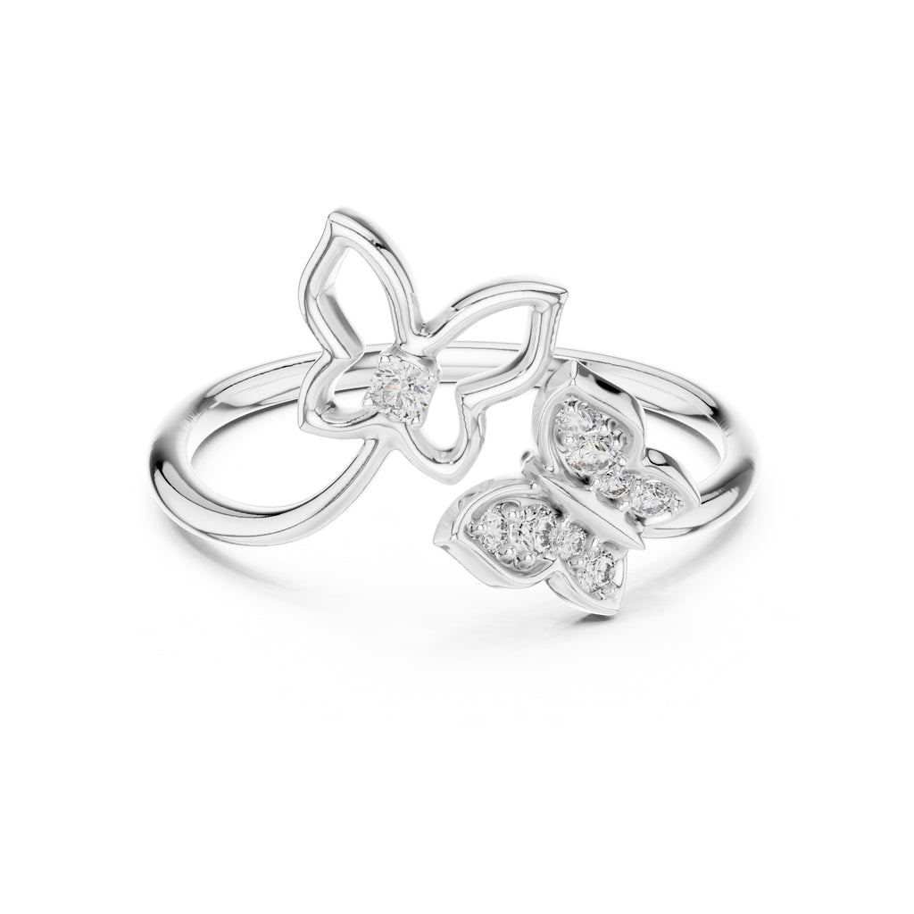 Dual Butterfly Open Ring White Gold