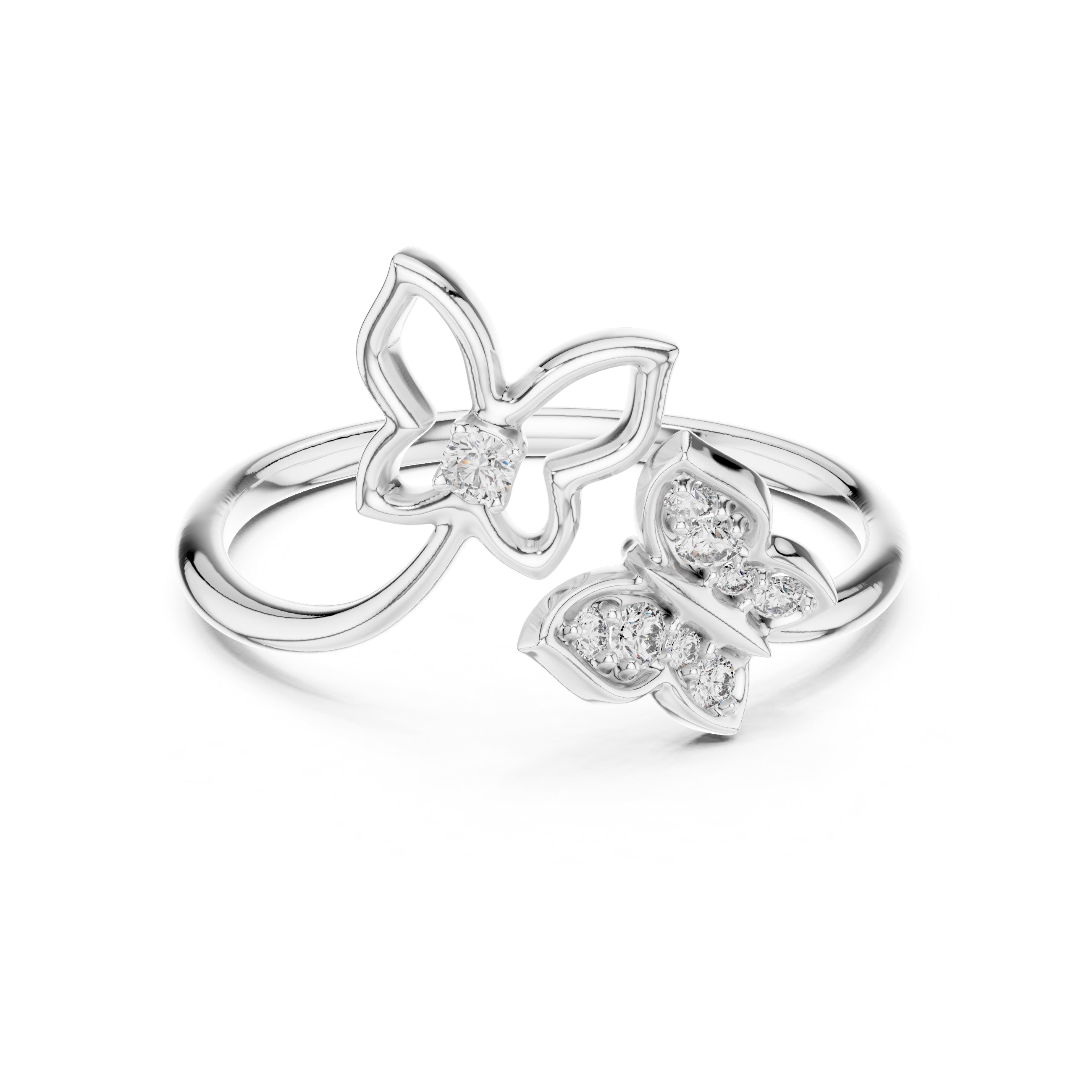 Dual Butterfly Open Ring White Gold