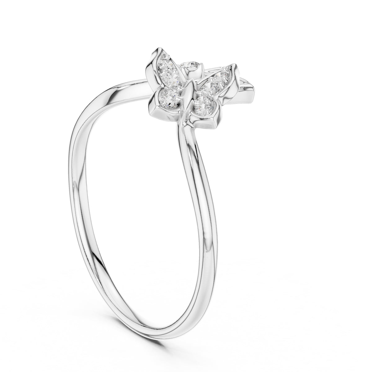 Dual Butterfly Open Ring White Gold
