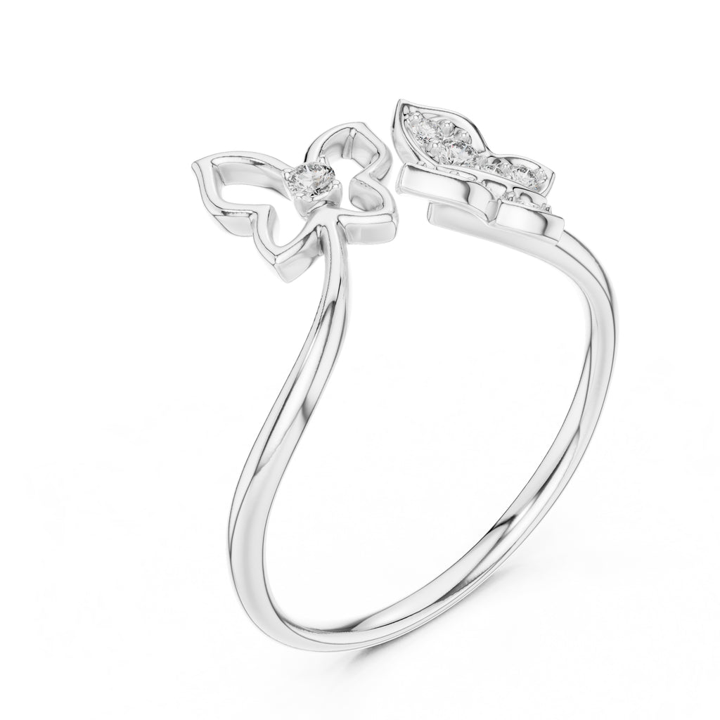 Dual Butterfly Open Ring White Gold