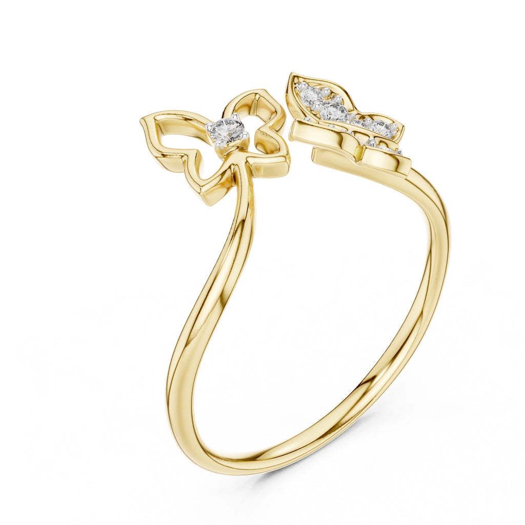 Dual Butterfly Open Ring Yellow Gold