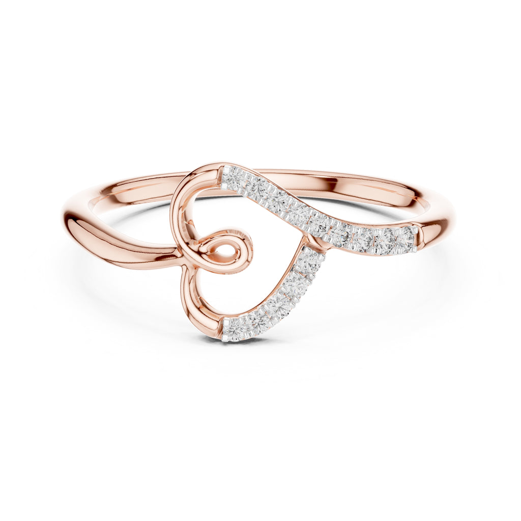Swirled Heart Pavé Minimalist Ring Rose Gold
