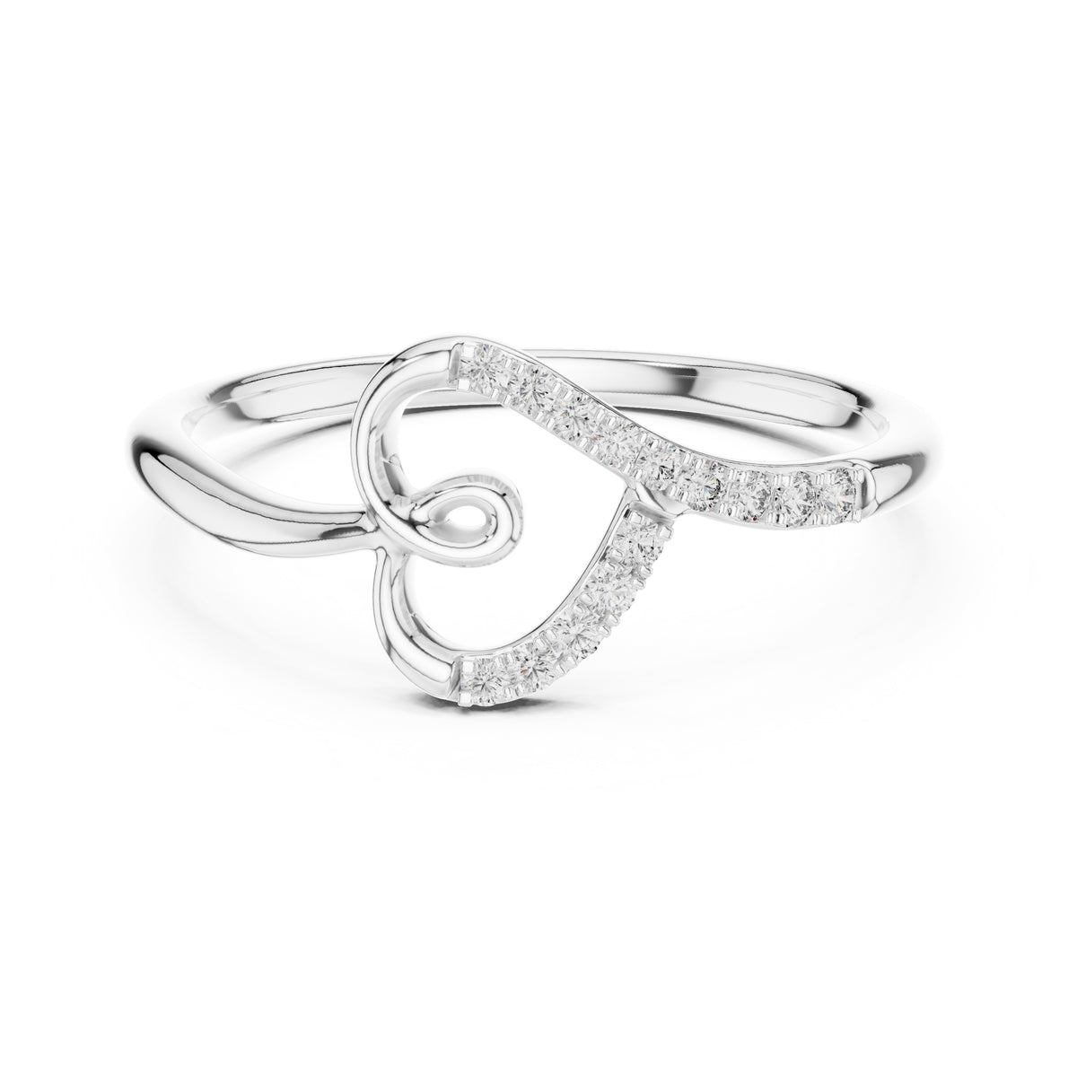 Swirled Heart Pavé Minimalist Ring White Gold