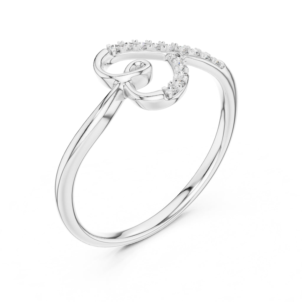 Swirled Heart Pavé Minimalist Ring White Gold
