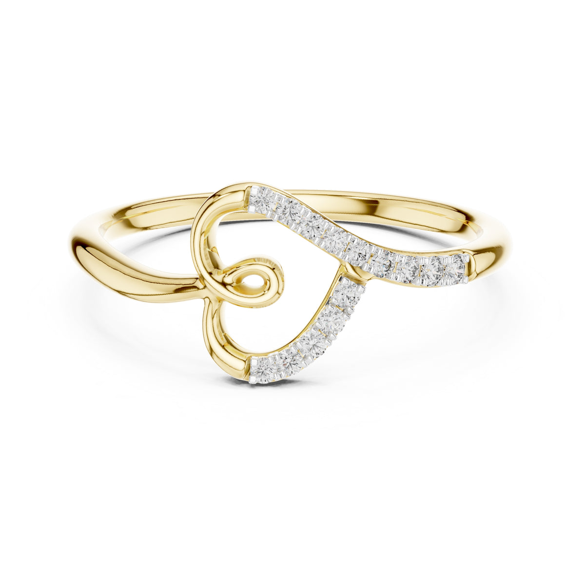 Swirled Heart Pavé Minimalist Ring Yellow Gold