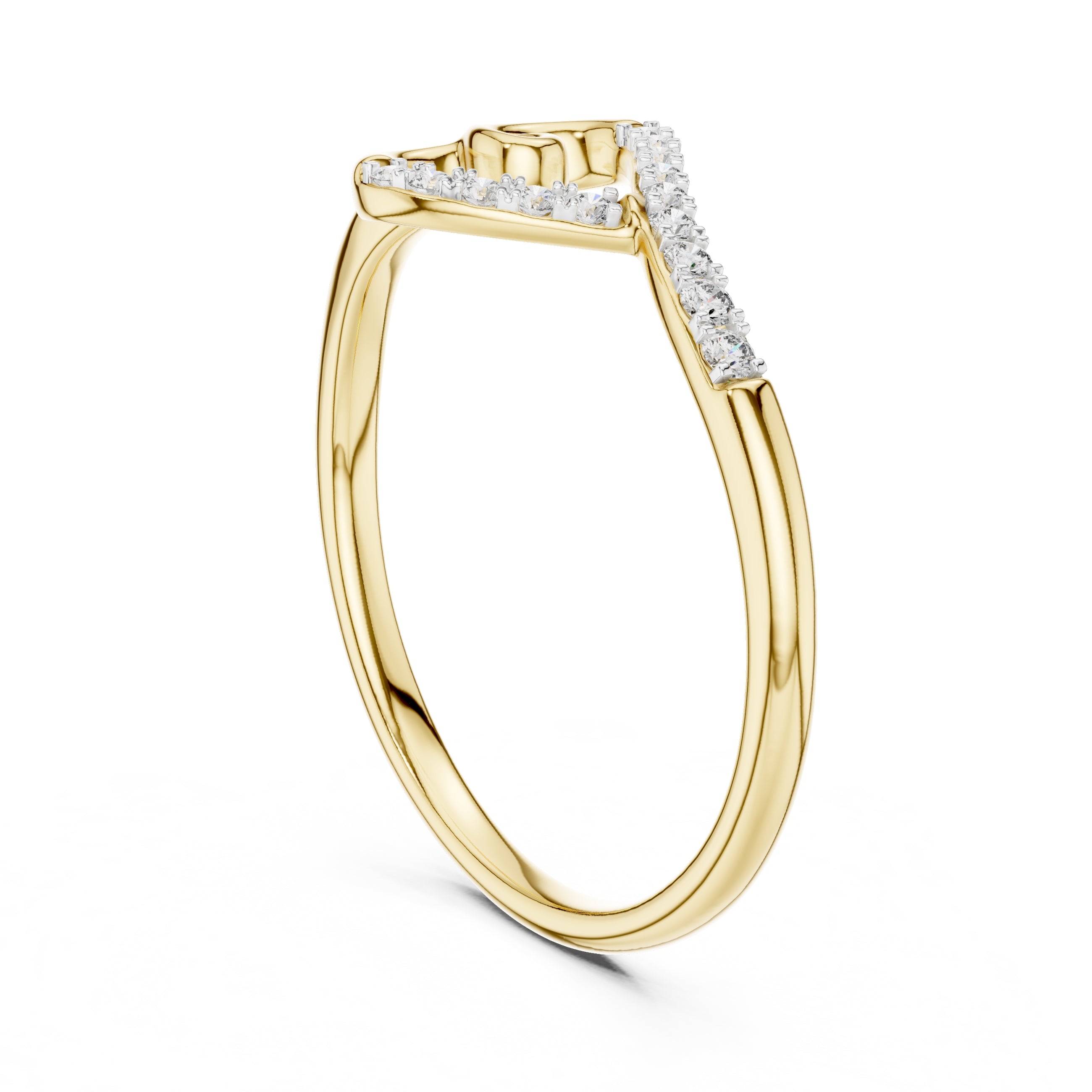 Swirled Heart Pavé Minimalist Ring Yellow Gold