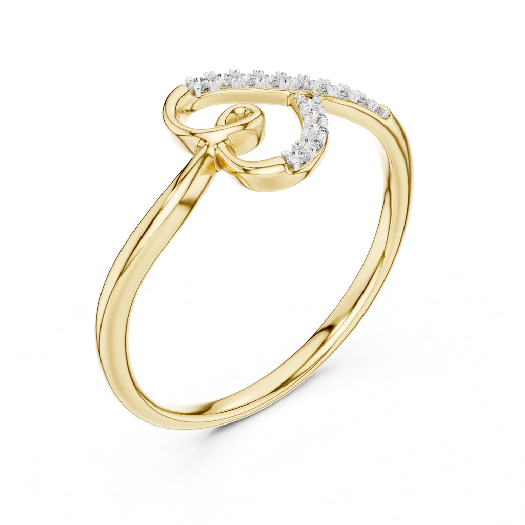 Swirled Heart Pavé Minimalist Ring Yellow Gold