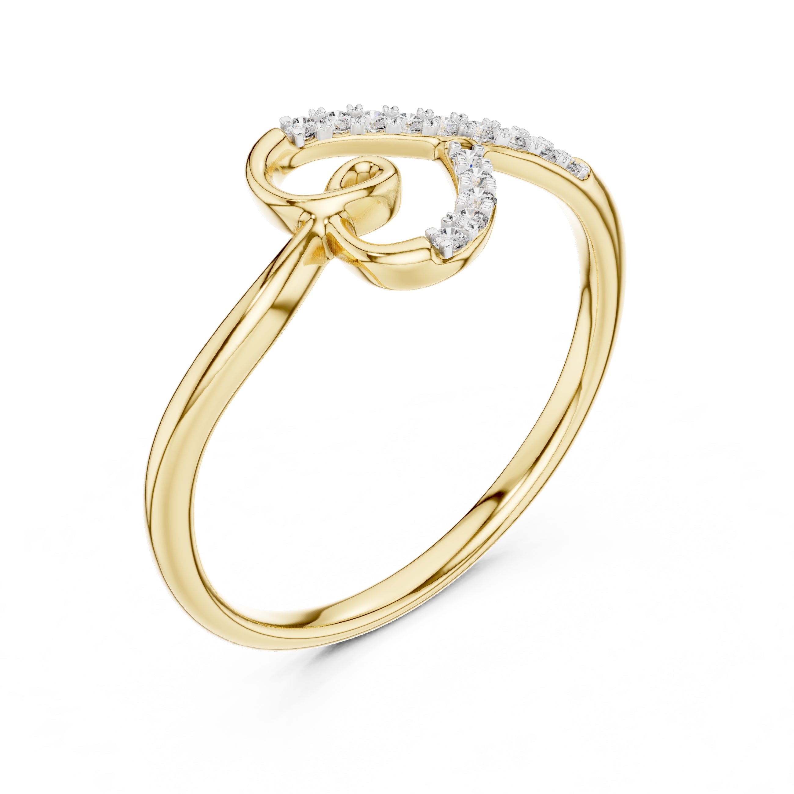 Swirled Heart Pavé Minimalist Ring Yellow Gold