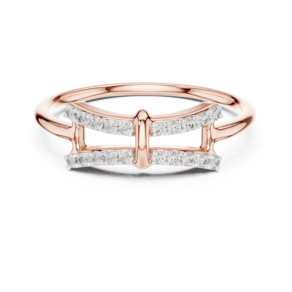 Double Bar Pavé Geometric Ring Rose Gold