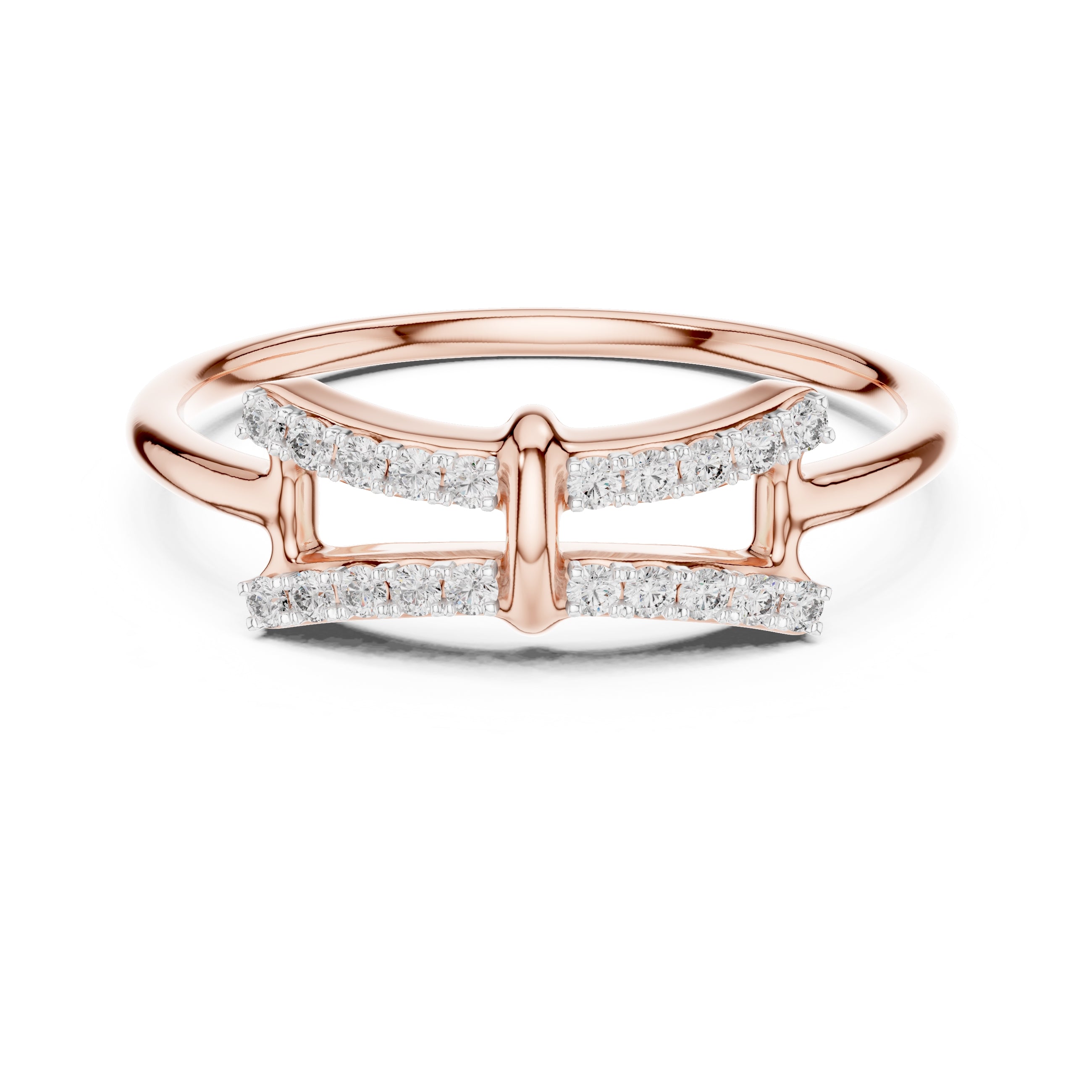 Double Bar Pavé Geometric Ring Rose Gold