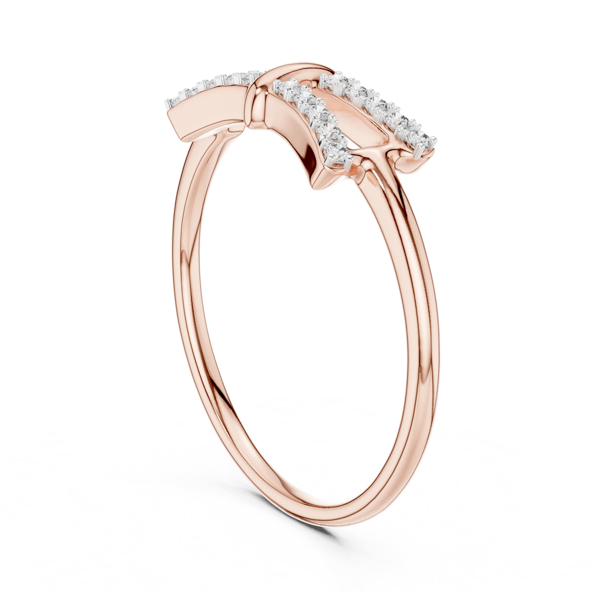 Double Bar Pavé Geometric Ring Rose Gold