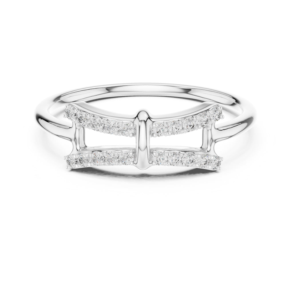 Double Bar Pavé Geometric Ring White Gold