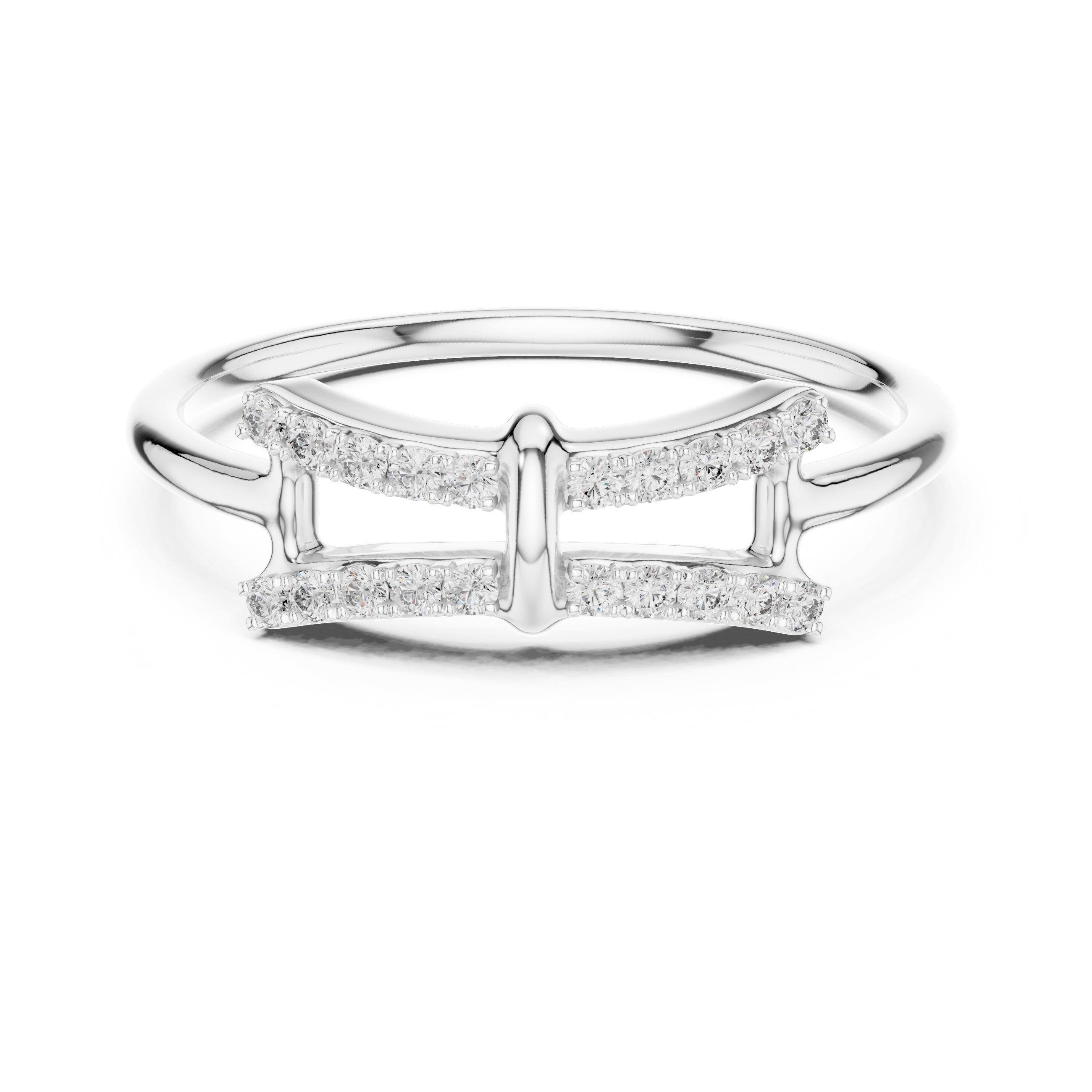 Double Bar Pavé Geometric Ring White Gold