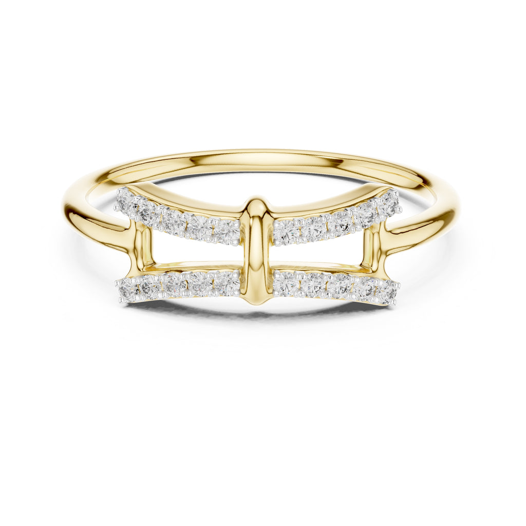 Double Bar Pavé Geometric Ring Yellow Gold