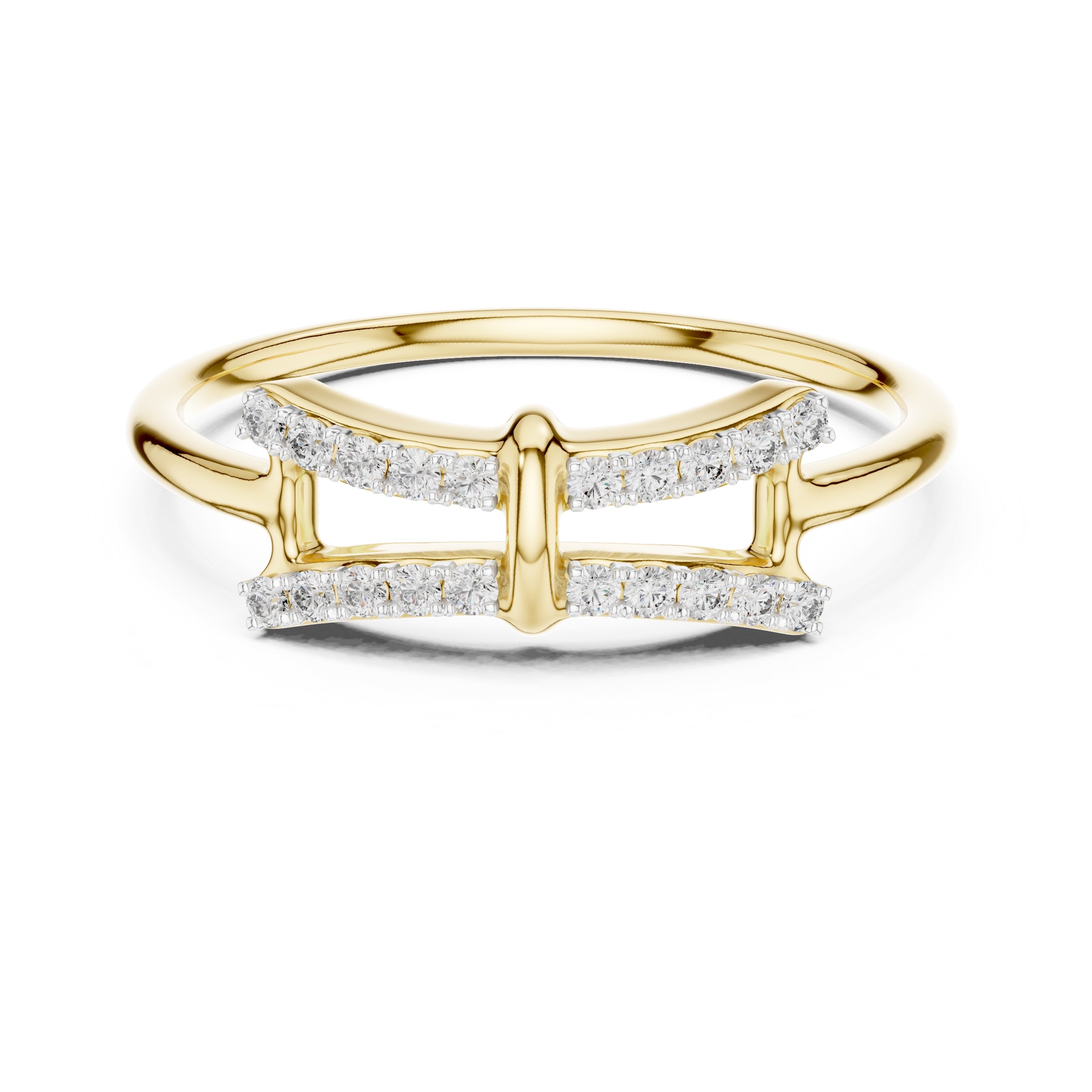 Double Bar Pavé Geometric Ring Yellow Gold