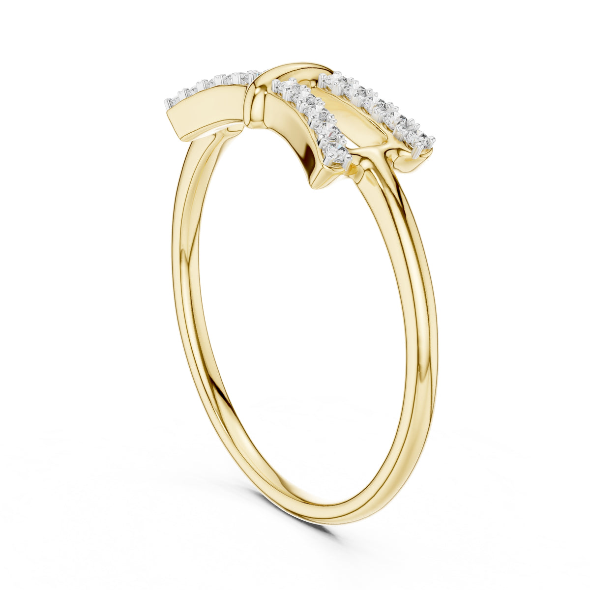 Double Bar Pavé Geometric Ring Yellow Gold
