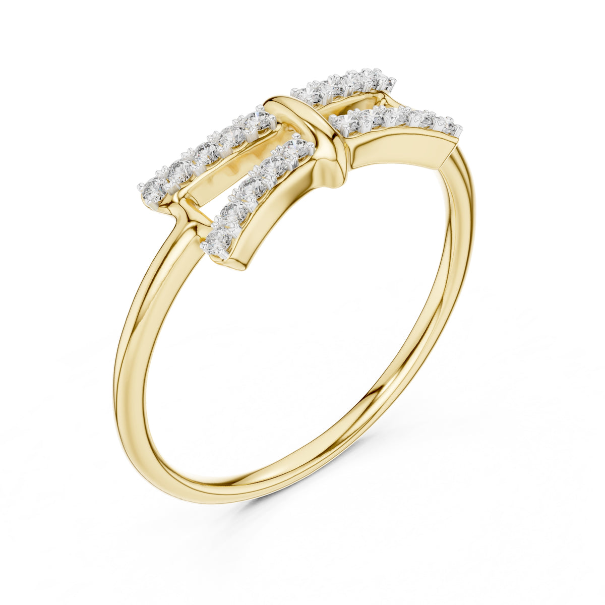 Double Bar Pavé Geometric Ring Yellow Gold