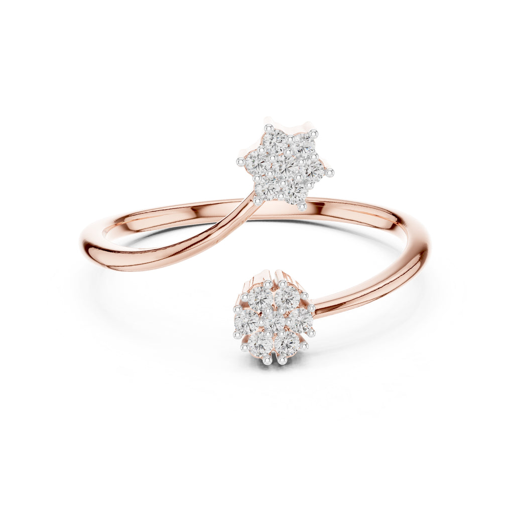 Dual Cluster Open Wrap Ring Rose Gold