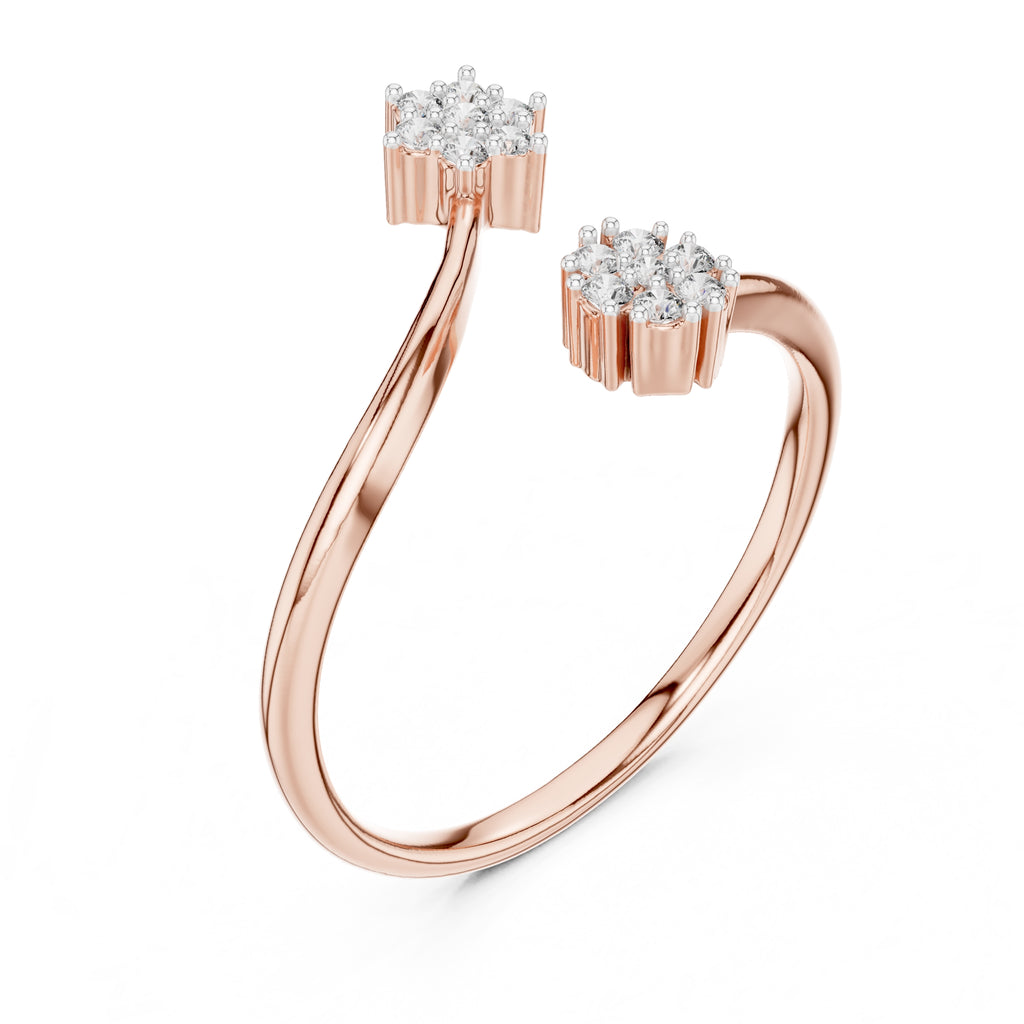 Dual Cluster Open Wrap Ring Rose Gold